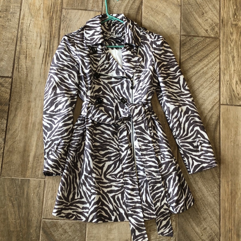 Guess Zebra print trench coat size small